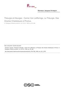 Théurgie et théurges : Carine Van Liefferinge, La Théurgie. Des Oracles Chaldaïques à Proclus.  ; n°2 ; vol.25, pg 261-266