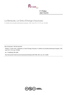 La Bertaude, Le Grès d Orange (Vaucluse) - article ; n°10 ; vol.78, pg 379-399