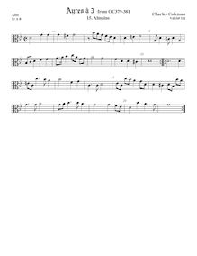 Partition ténor viole de gambe, alto clef, Aris pour 3 violes de gambe par Charles Coleman