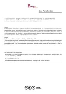 Apothicaires et pharmaciens entre mobilité et sédentarité - article ; n°320 ; vol.86, pg 397-406