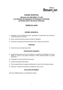Ordre du jour Conseil municipal Besançon 8 Juin 2020