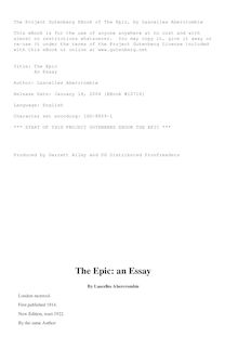 The Epic - An Essay