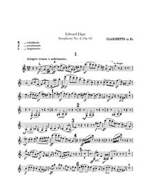Partition Piccolo clarinette (en E♭), Symphony No.2, Op.63, E♭, Elgar, Edward