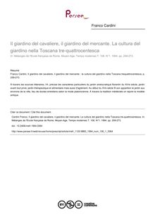 Il giardino del cavaliere, il giardino del mercante. La cultura del giardino nella Toscana tre-quattrocentesca - article ; n°1 ; vol.106, pg 259-273