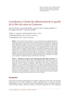 Contribution à l étude des déterminants de la qualité de la fibre de coton au Cameroun