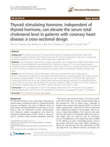 Thyroid stimulating hormone, independent of thyroid hormone, can elevate the serum total cholesterol level in patients with coronary heart disease: a cross-sectional design