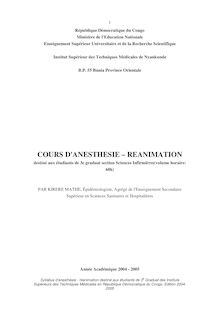 COURS D ANESTHESIE – REANIMATION