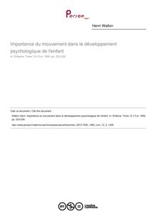 Importance du mouvement dans le développement psychologique de l enfant - article ; n°3 ; vol.12, pg 233-239