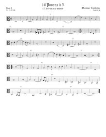 Partition viole de basse 1, octave aigu clef, pavanes pour 5 violes de gambe