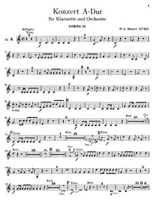 Partition cor 2 (en A, D), clarinette Concerto, A major, Mozart, Wolfgang Amadeus par Wolfgang Amadeus Mozart