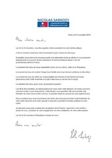 Lettre de Nicolas Sarkozy envoyée aux militants UMP 