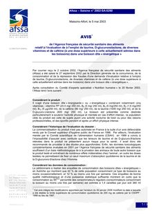 n° 2002-SA-0260 du 05/05/03 - AFSSA : Boisson énergisante  ...