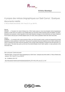 A propos des notices biographiques sur Sadi Carnot : Quelques documents inédits - article ; n°4 ; vol.27, pg 355-370