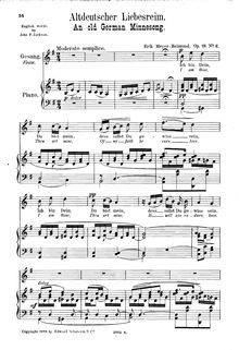 Partition , Altdeutscher Liebesreim (G major), Drei chansons, Meyer-Helmund, Erik