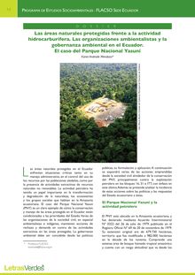 Las áreas naturales protegidas frente a la actividad hidrocarburífera. Las organizaciones ambientalistas y la gobernanza ambiental en el Ecuador. El caso del Parque Nacional Yasuní.