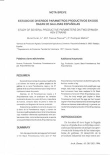 ESTUDIO DE DIVERSOS PARAMETROS PRODUCTIVOS EN DOS RAZAS DE GALLINAS ESPAÑOLAS (STUDY OF SEVERAL PRODUCTIVE PARAMETERS ON TWO SPANISH HEN STRAINS)