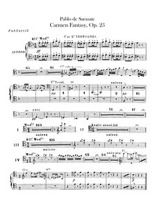 Partition Trombone 1, 2, 3, Carmen Concert Fantasy, Op 25, Sarasate, Pablo de