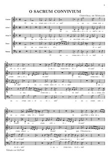 Partition choral Score, O sacrum convivium, Morales, Cristóbal de
