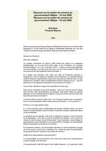 Discours sur la motion de censure du gouvernement Villepin - 16 mai 2006