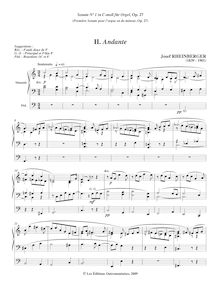 Partition , Andante religioso, orgue Sonata No.1, Op.27, Rheinberger, Josef Gabriel