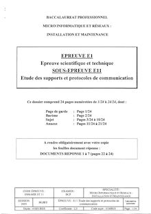 Bacpro informatique etude des supports et protocoles de communication 2005