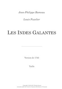 Partition Taille (altos II)*, Les Indes galantes, Opéra-ballet, Rameau, Jean-Philippe