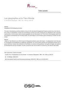 Les géographes et le Tiers Monde  - article ; n°528 ; vol.95, pg 209-218