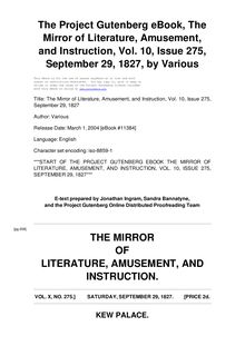 The Mirror of Literature, Amusement, and Instruction - Volume 10, No. 275, September 29, 1827