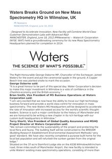 Waters Breaks Ground on New Mass Spectrometry HQ in Wilmslow, UK