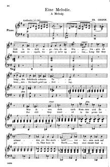 Partition , Eine Melodie, 17 Polish chansons, Chopin, Frédéric