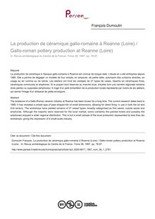 La production de céramique gallo-romaine à Roanne (Loire) / Gallo-roman pottery production at Roanne (Loire)  - article ; n°1 ; vol.36, pg 79-97