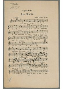 Partition Soprano Solo, Ave Maria, Op.162, F major, Lachner, Franz Paul