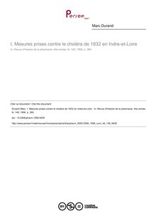 Mesures prises contre le choléra de 1832 en Indre-et-Loire  - article ; n°149 ; vol.44, pg 360-360