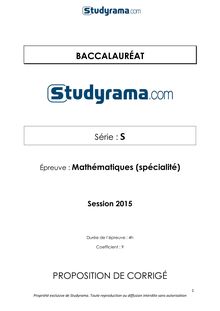 Corrigé BAC S 2015 Mathématiques Spécialité
