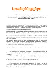 Baccalauréat Français 2016 - Séries ES - S - Dissertation