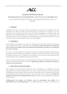 LA PARTICIPATION DES PUBLICS RÉFLÉXIONS ISSUES DE L’ATELIER-RENCONTRE : GOUTEZ À L’ACC DU 4 NOVEMBRE 2013 