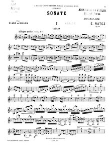 Partition de violon, violon Sonata, Op.40, A minor, Ratez, Emile Pierre