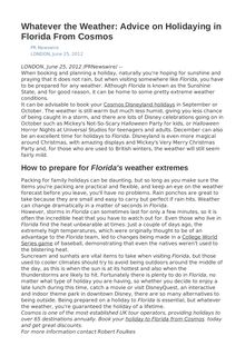 Whatever the Weather: Advice on Holidaying in Florida From Cosmos