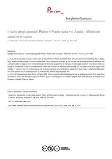 Il culto degli apostoli Pietro e Paolo sulla via Appia : riflessioni vecchie e nuove - article ; n°2 ; vol.98, pg 811-842
