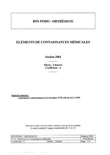 Eléments de connaissances médicales 2004 BTS Podo - orthésiste