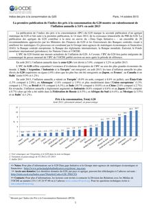 OCDE : La première publication de l’indice des prix à la consommation du G20 montre un ralentissement de l’inflation annuelle à 3.0% en août 2013