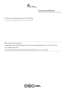 L atlas photographique du Rhône - article ; n°230 ; vol.41, pg 207-209