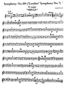 Partition clarinette 2 en A (original), clarinette 2 en B♭ (transposed), Symphony No. 104