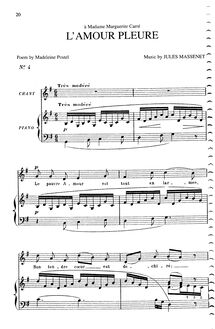 Partition complète (G Major: medium voix et piano), L amour pleure