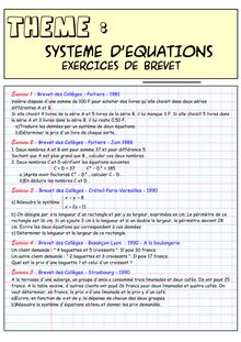 Systeme d equations - Exercices de Brevet