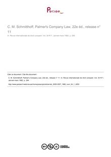 C. M. Schmitthoff, Palmer s Company Law, 22e éd., release n° 11 - note biblio ; n°1 ; vol.34, pg 294-294