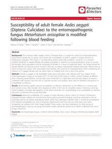 Susceptibility of adult female Aedes aegypti(Diptera: Culicidae) to the entomopathogenic fungus Metarhizium anisopliaeis modified following blood feeding