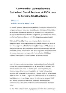 Annonce d un partenariat entre Sutherland Global Services et SSON pour la Semaine SS&O à Dublin