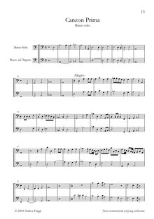 Partition complète, Canzon Prima Basso solo, Frescobaldi, Girolamo