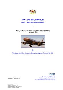 Rapport intermédiaire sur la disparition du MH 370